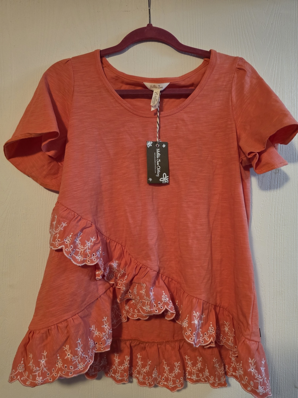 Matilda Jane Ruffle Short Sleeve Tee with White Embroidery